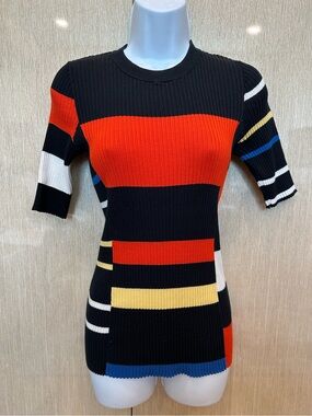 Authentic PROENZA SCHOULER Ribbed Silk Blend Colorblock Striped Knit Top